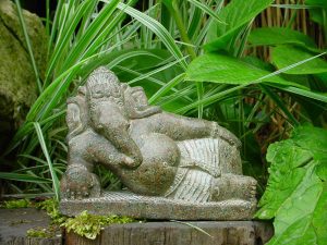 ganesh, relaxation, bolster, sculpture, garden, yoga, restorative, nidra, embodied, mindfulness